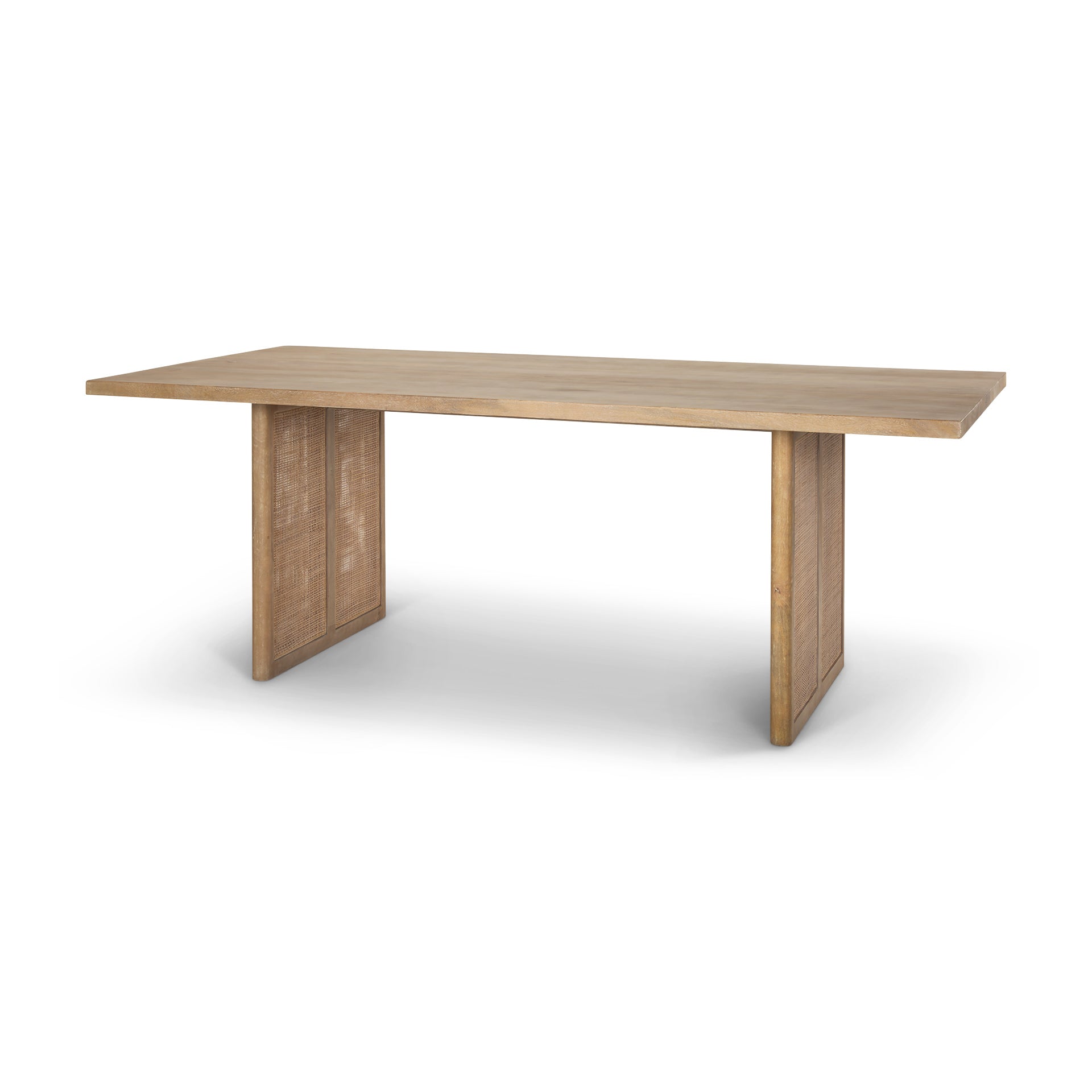 Grier 84 inch long Light Brown Wood with Cane Dining Table on a white background