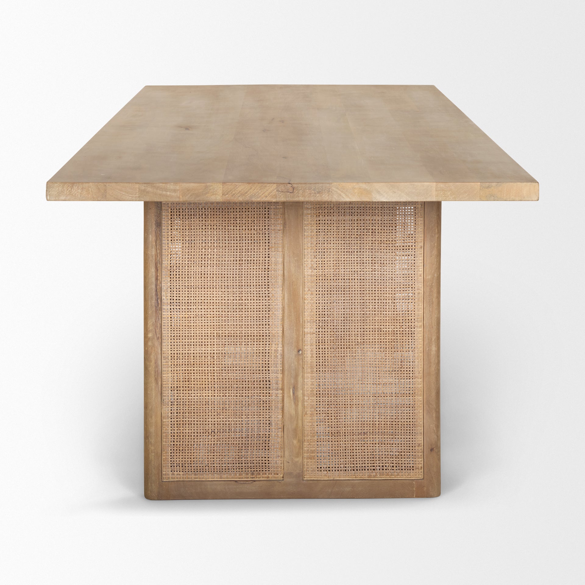 Grier 84 inch long Light Brown Wood with Cane Dining Table on a white background