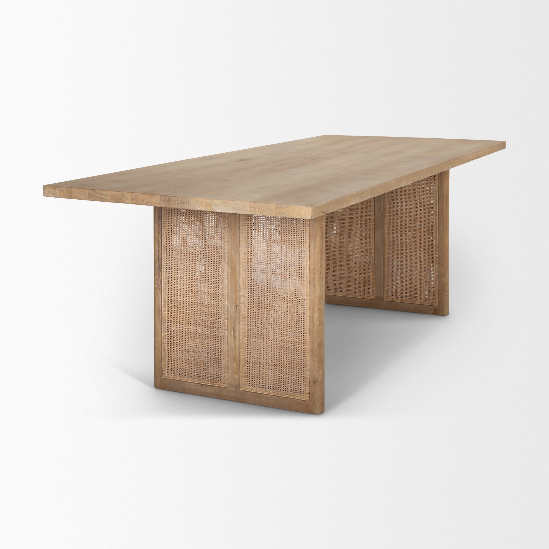 Grier 84 inch long Light Brown Wood with Cane Dining Table on a white background