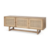 Grier Light Brown Solid Wood and Cane 3 Door Media Console on a white background