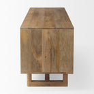 Grier Light Brown Solid Wood and Cane 3 Door Media Console on a white background