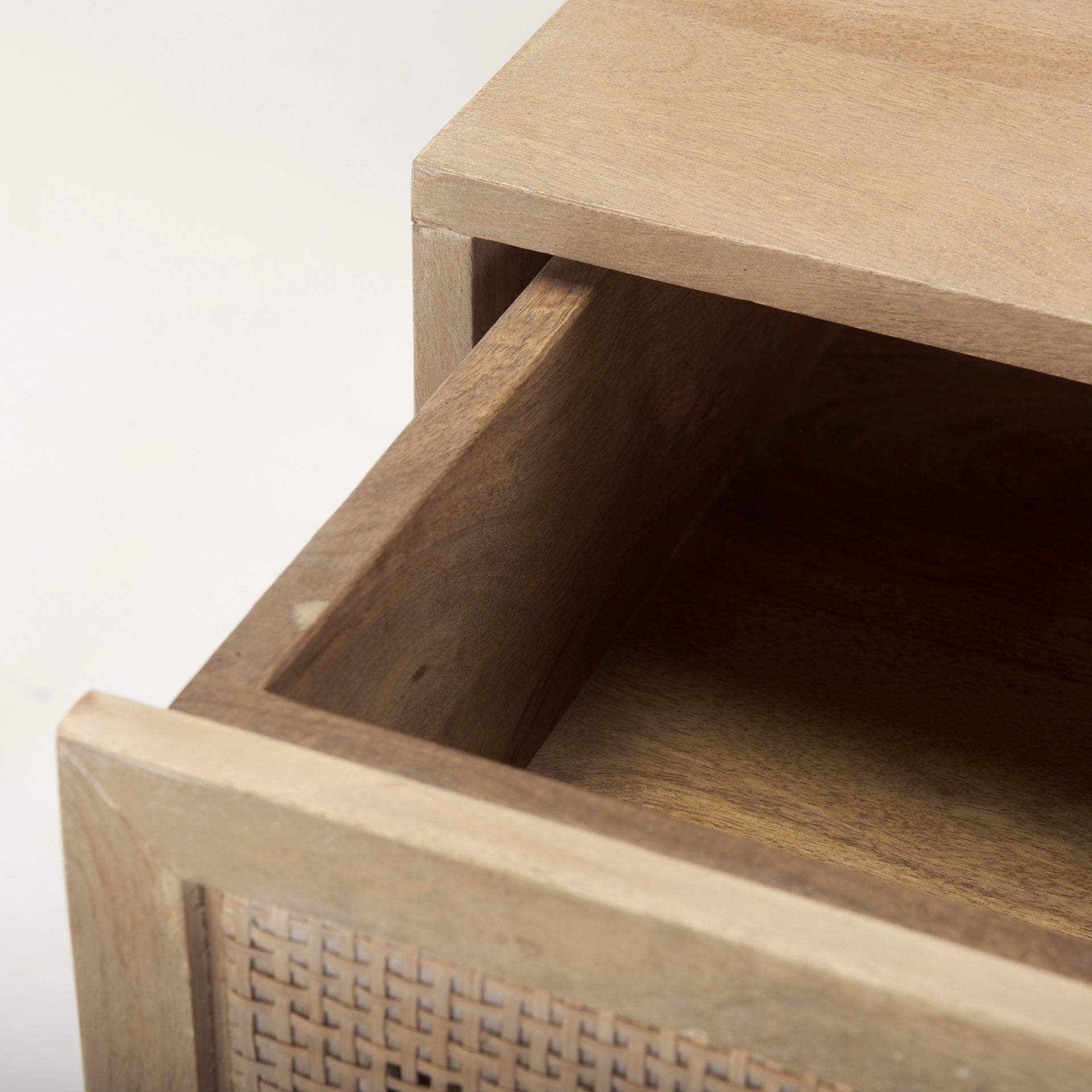 Grier Light Brown Wood with Cane Accent Table on a white background