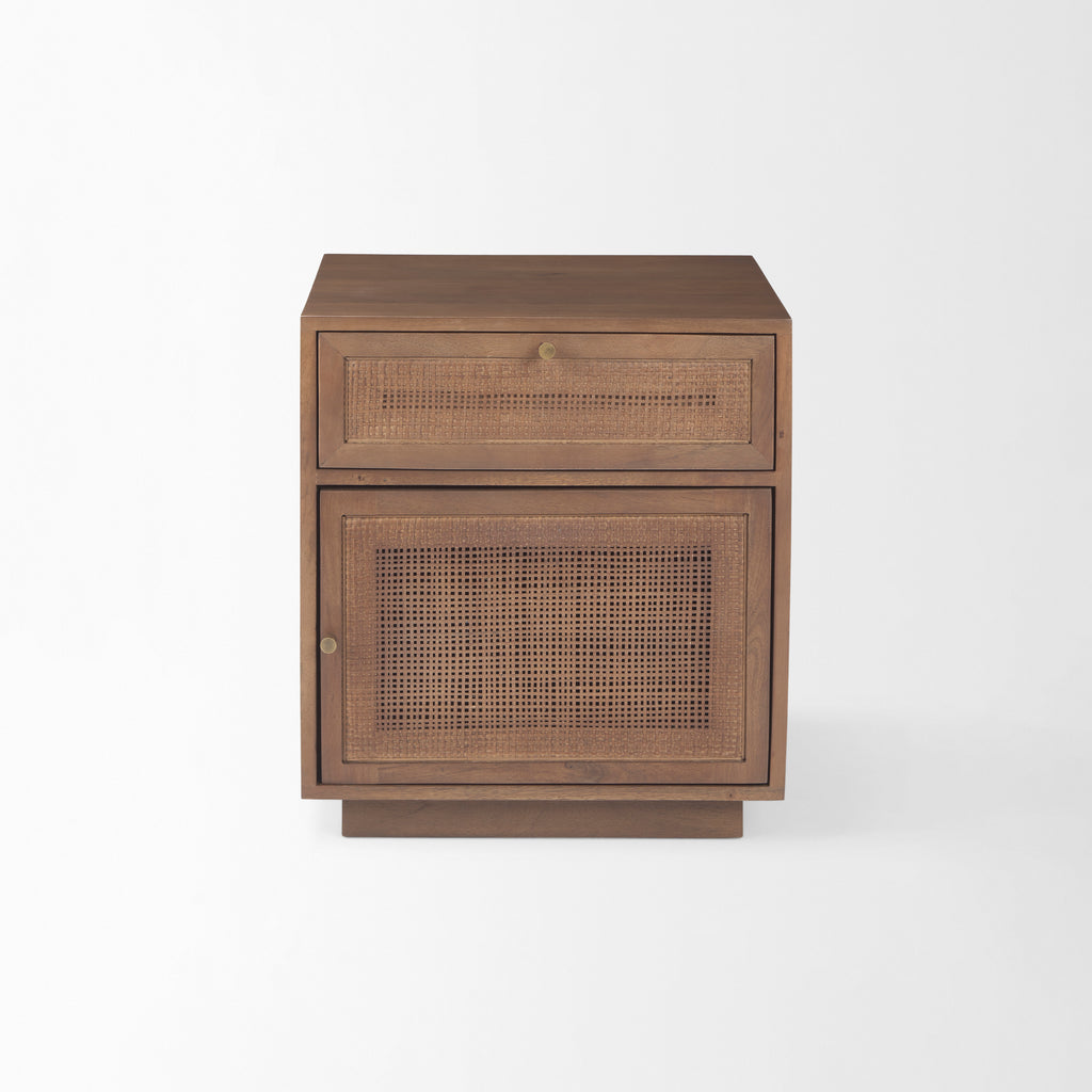 Grier Medium Brown Wood with Cane Accent Table on a white background