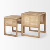 Grier Set of 2 Light Brown Solid Wood with Cane Nesting Accent Tables on a white background