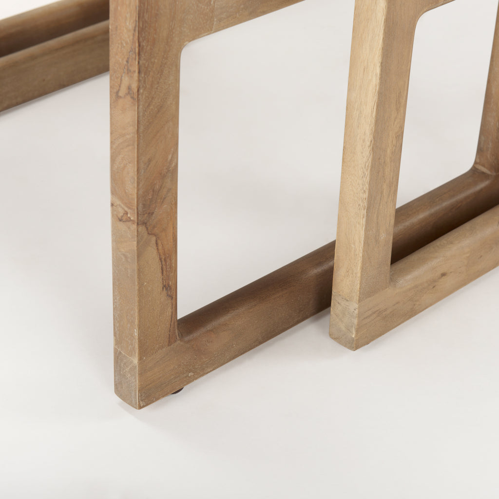 Close up of Grier Set of 2 Light Brown Solid Wood with Cane Nesting Accent Tables on a white background