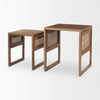 Grier Set of 2 Medium Brown Solid Wood with Cane Nesting Accent Tables on a white background