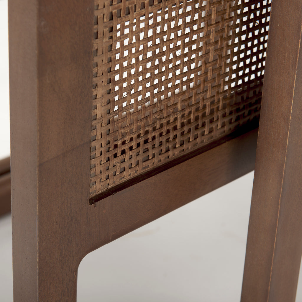 Close up of Grier Set of 2 Medium Brown Solid Wood with Cane Nesting Accent Tables on a white background