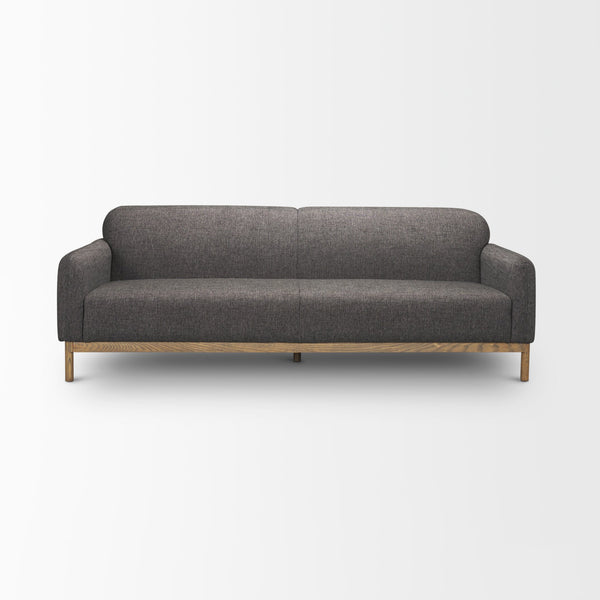 Hale Sofa 90 inch long with Wood base and Gray Fabric on a white background