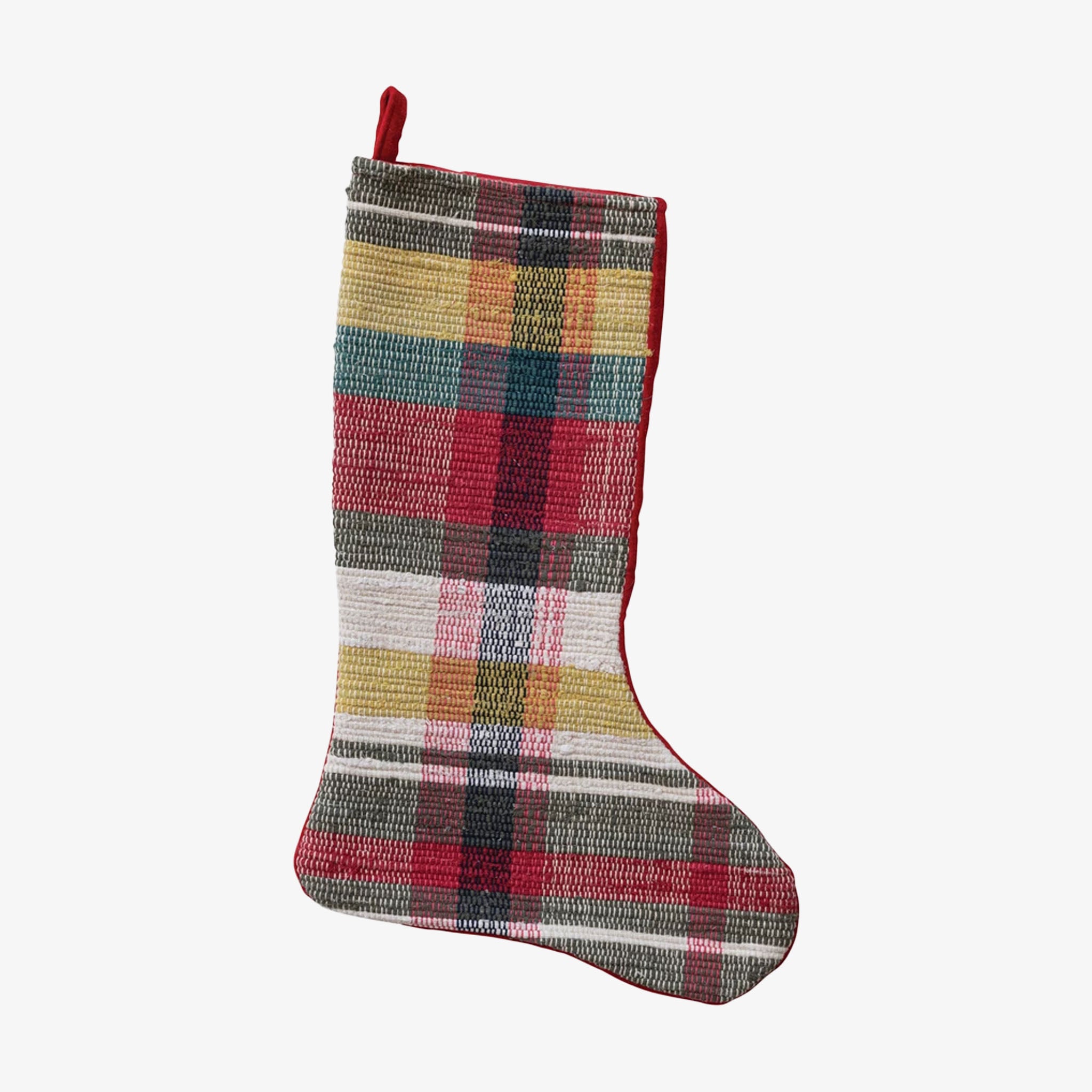 Hand-Woven Plaid Stocking on a white background at Addison West