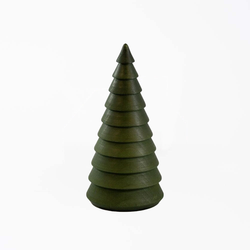 Hauskaa brand carved wood decorative tree in green on a white background