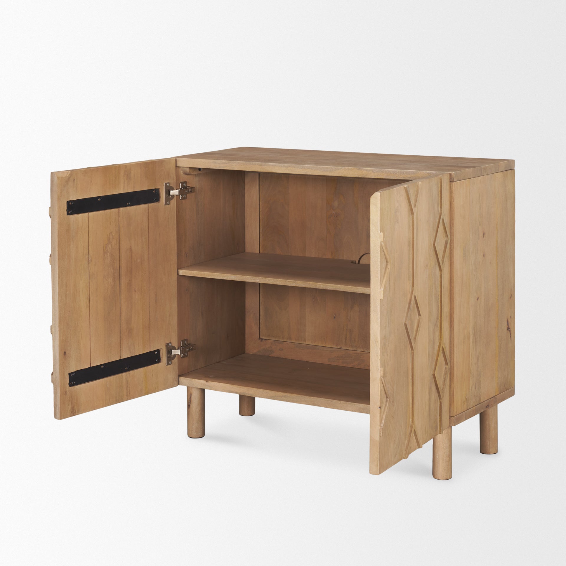 Heera Light Brown Diamond Motif with Shelf Accent Cabinet on a white background