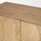 Close up of Heera Light Brown Diamond Motif with Shelf Accent Cabinet on a white background