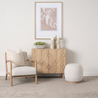 Heera Light Brown Diamond Motif with Shelf Accent Cabinet in a light and minimalist living room