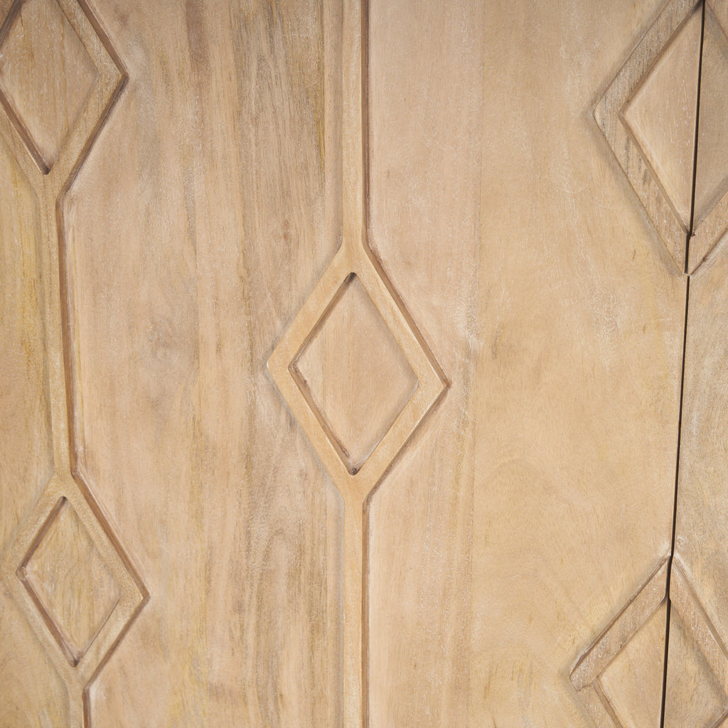 Close up of Heera Light Brown Diamond with Shelf Motif Sideboard 