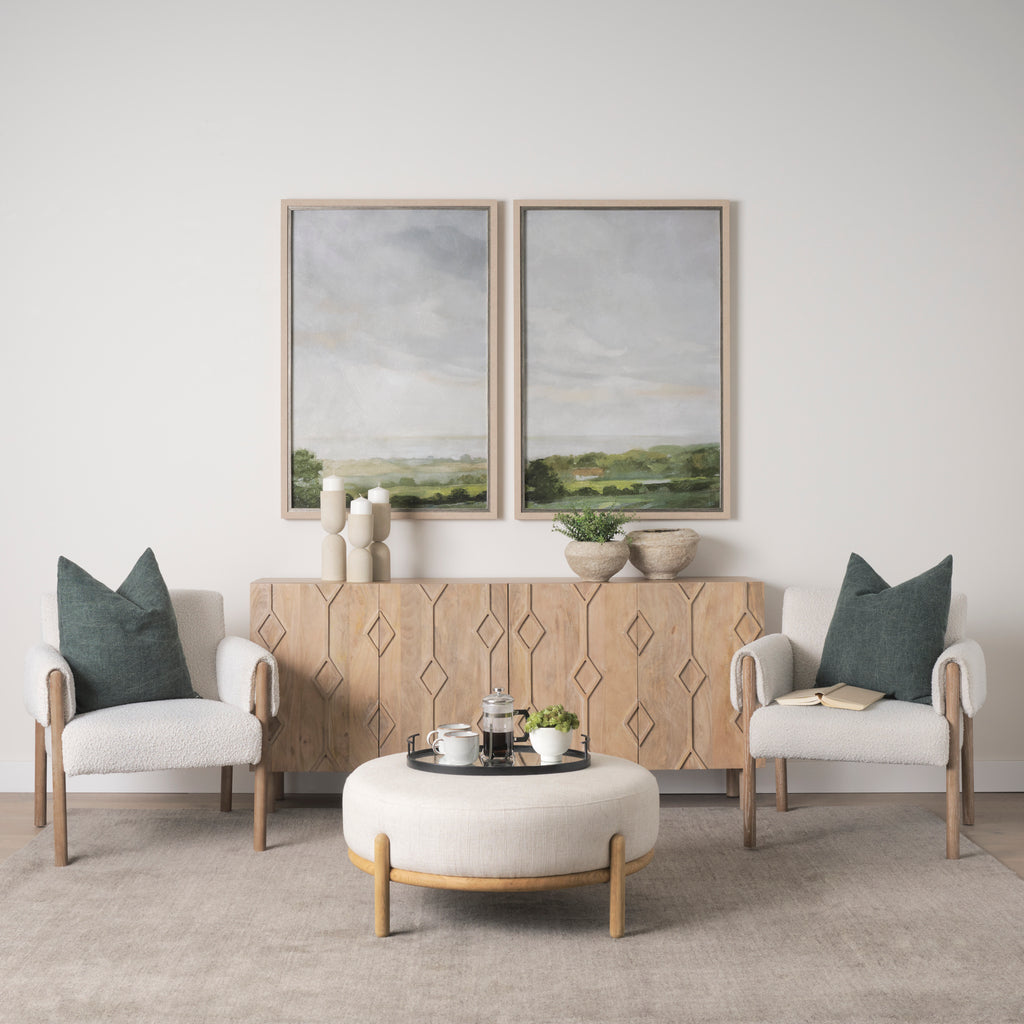 Heera Light Brown Diamond with Shelf Motif Sideboard in a light and airy living room