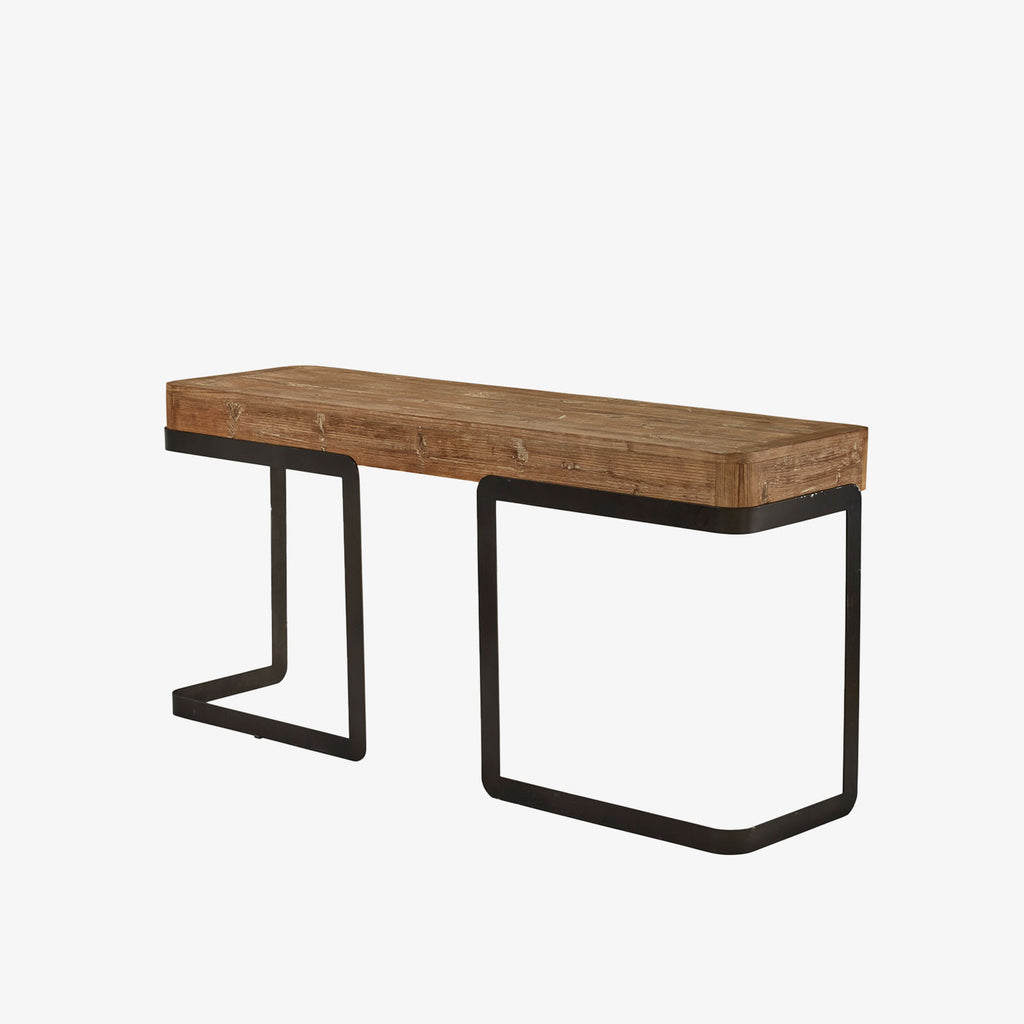 Rhenium wood console with black legs on a white background