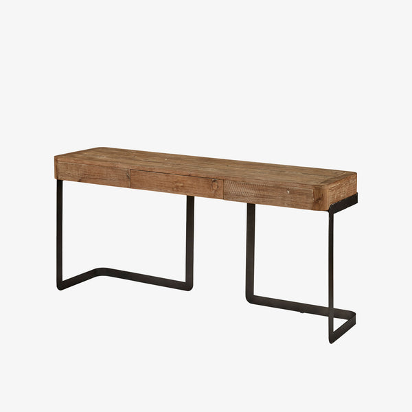 Rhenium wood console with black legs on a white background