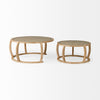 Hubbard Set of 2 Round Woven Cane w/Glass Top Solid Wood Base Coffee Tables on a white background