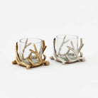 Antler Candle Holder in gold and nickle on a white background at Addison West