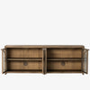 Four Hands Ilana Media Console with glass front and arched wood accent  in Burnished Mindi