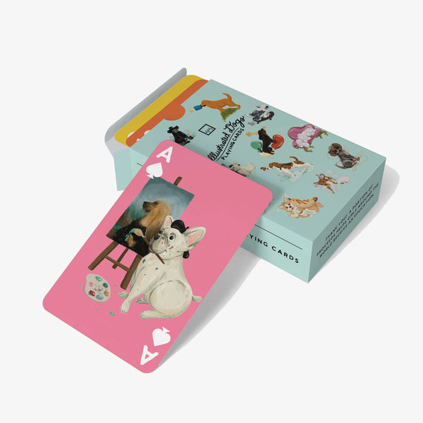 Illustrated Dogs Playing Cards in pack on a white background