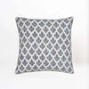 Filling spaces brand 'Iris Newport' print square throw pillow on a white background
