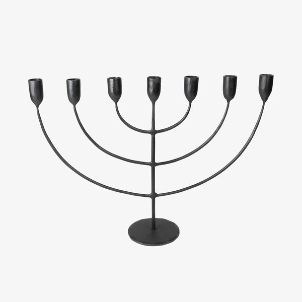 Forged Iron Arched Menorah on a white background