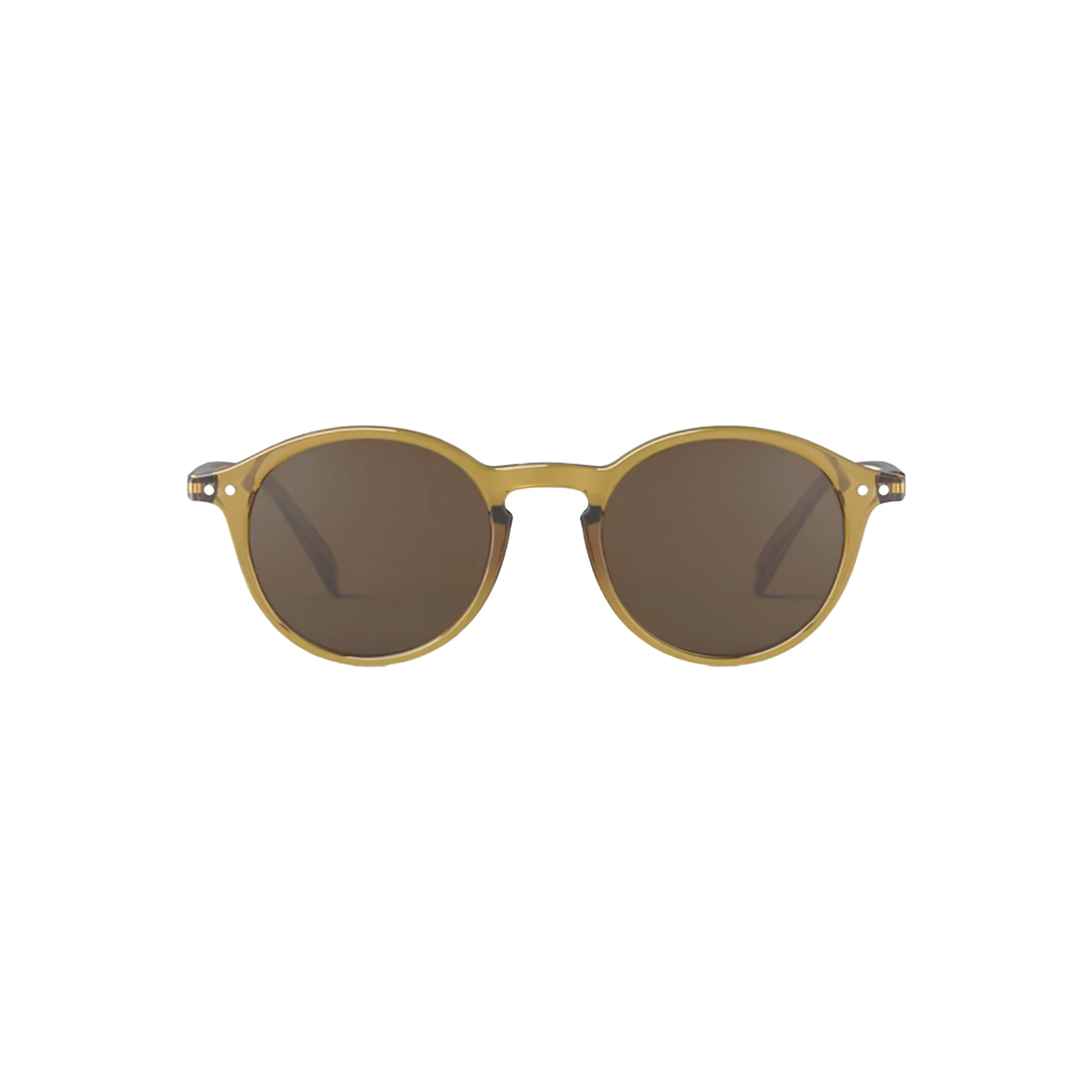 Izipizi #D Golden Green Sunglasses on a white background at Addison West
