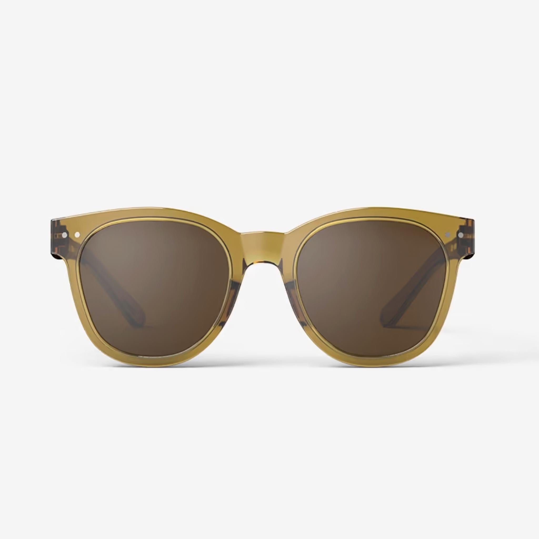 Izipizi #N Golden Green Sunglasses on a white background at Addison West