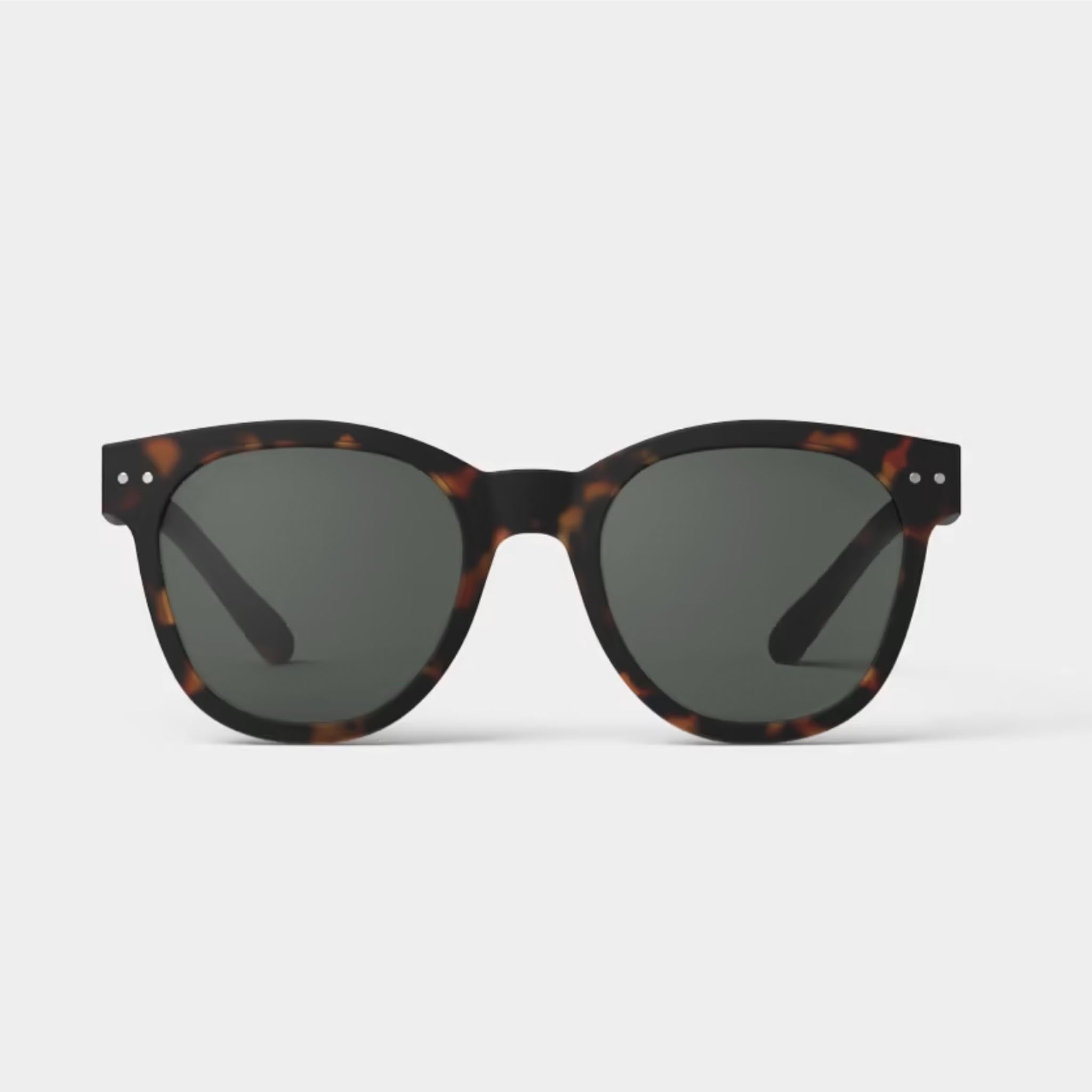 Izipizi #N Tortoise Sunglasses on a white background at Addison West