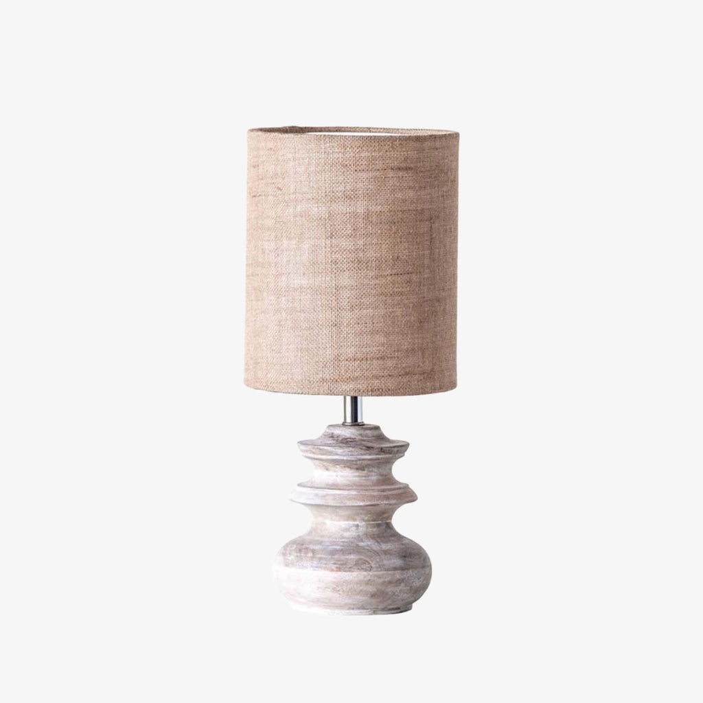 Mango Wood Table Lamp with Jute Shade on a white background