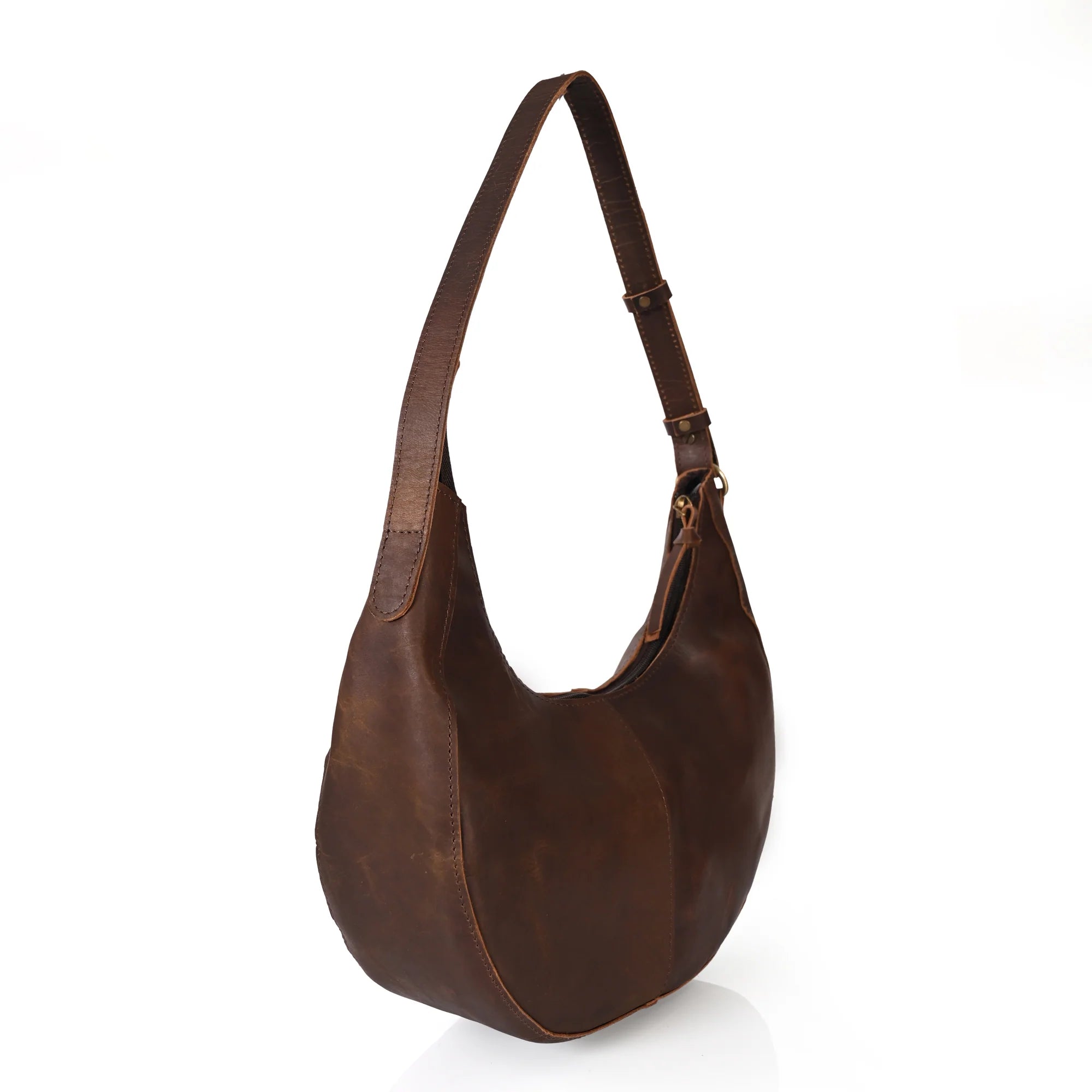 Stella Shoulder Bag in Dark Brown on a white background at Addison West