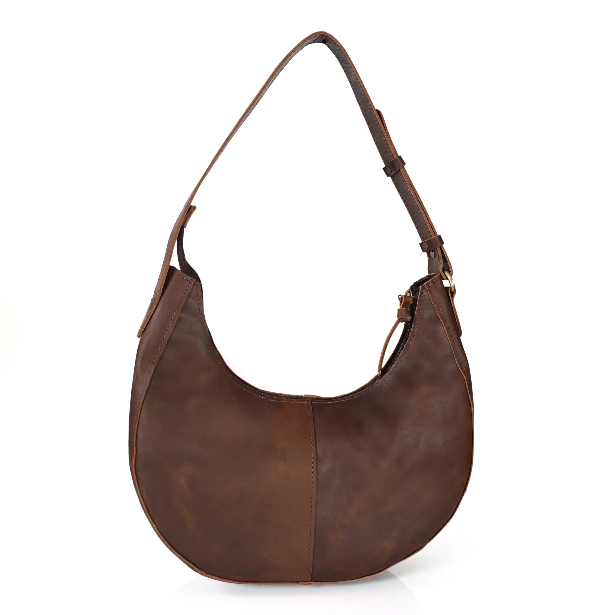 Stella Shoulder Bag in Dark Brown on a white background at Addison West