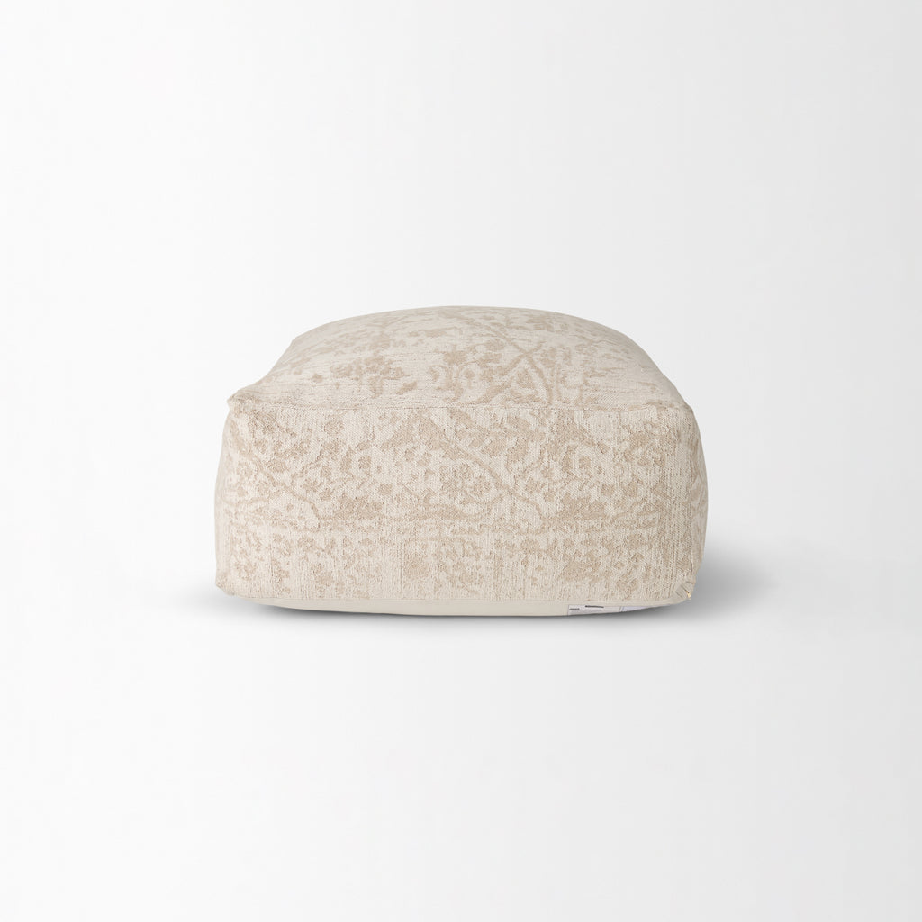 Khloe Large Cream square jacquard cotton woven chenille Pouf