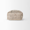 Khloe large square Taupe jacquard cotton woven chenille Pouf in taupe on a white background