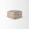 Khloe large square Taupe jacquard cotton woven chenille Pouf in taupe on a white background