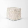 Khloe Small Taupe jacquard cotton woven chenille Pouf in cream on a white background