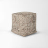 Khloe Small Taupe jacquard cotton woven chenille Pouf in taupe on a white background