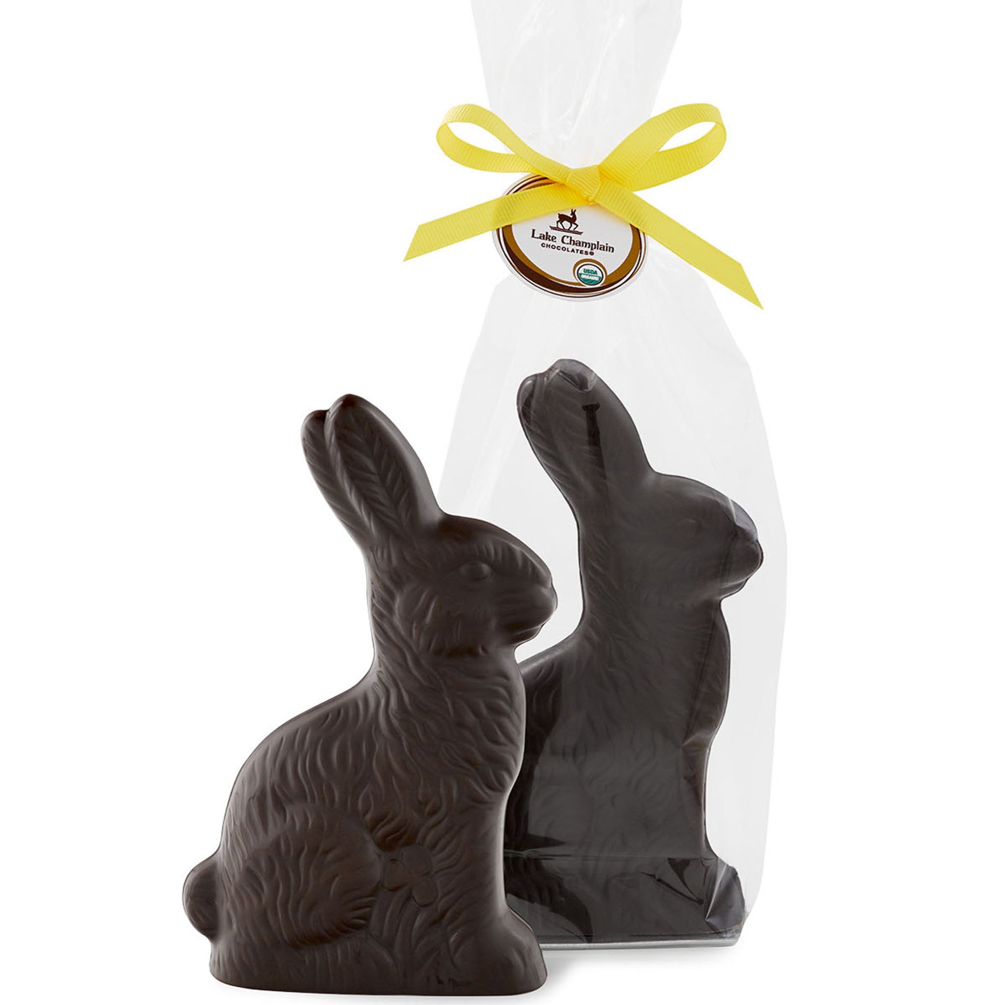 Lake Champlain Dark Chocolate Bunny on a white background