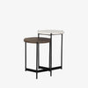 Round nesting side tables with black frames on a white background