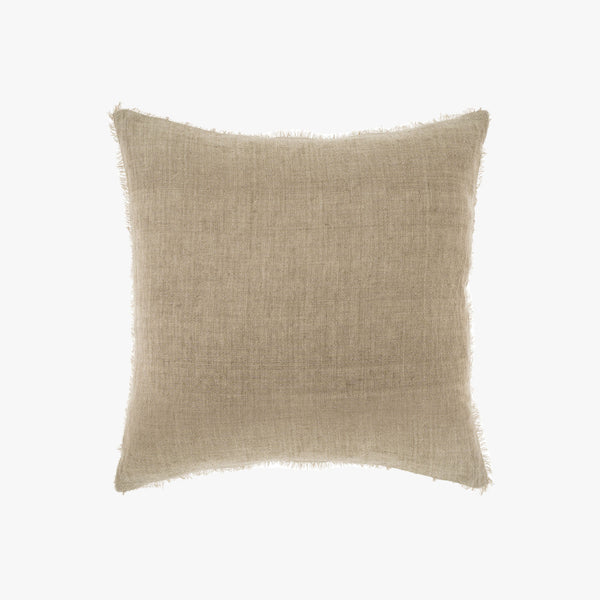 Indaba brand Lina linen square pillow in sand with fringe edge