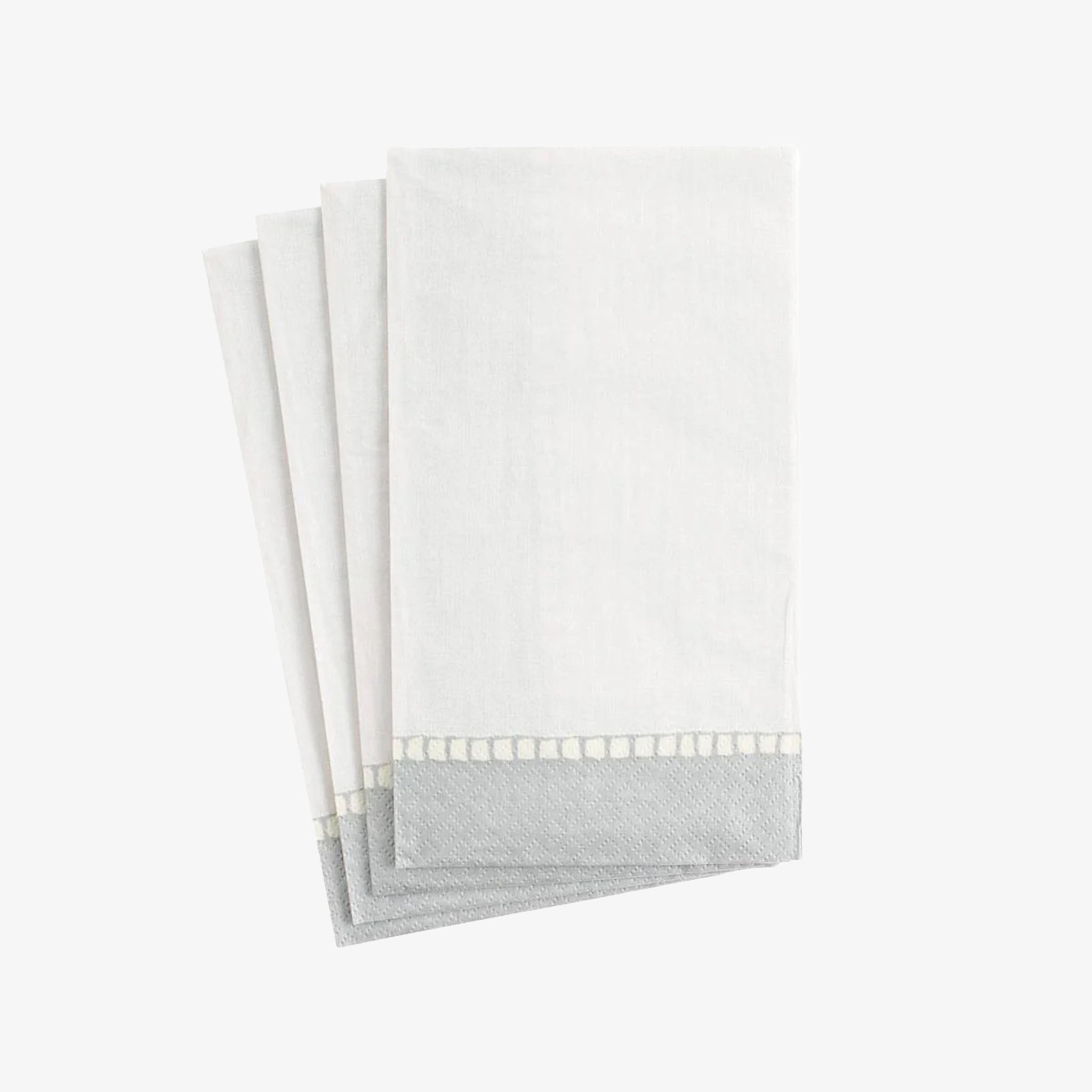 Set of gray and white striped towels on a white background