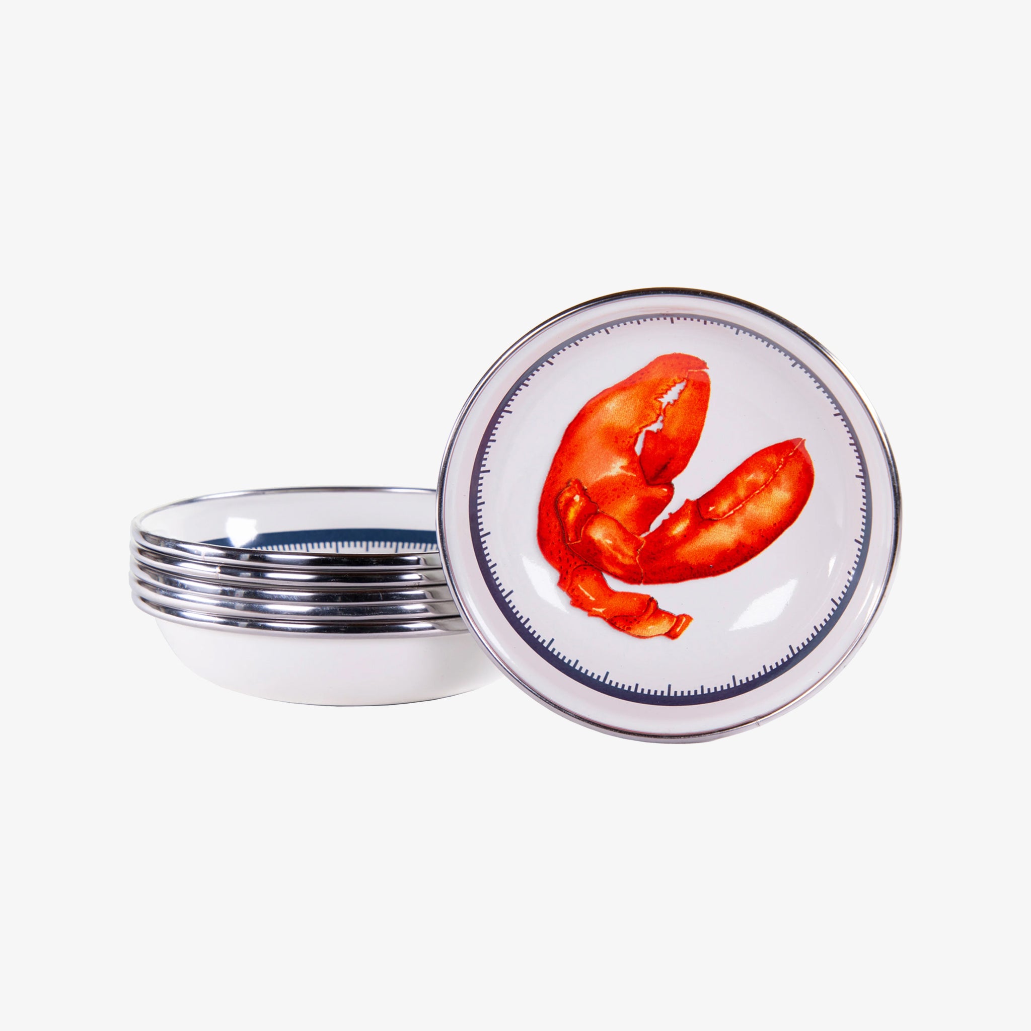 Golden rabbit brand Lobster design Enamelware Tasting Dishes on a white background.