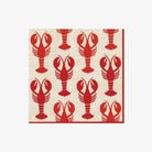 Beige cocktail napkin with red lobster pattern