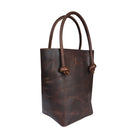Elsie Leather Tote in Antique Brown on a white background at Addison West