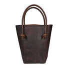 Elsie Leather Tote in Antique Brown on a white background at Addison West