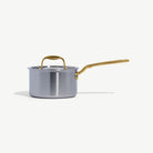 Made In Stainless Clad 2 qt. Saucepan with Lid in Antique Brass on a white background at Addison West