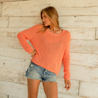 Marina Crew Mercer in Cantaloupe on a model on a white background at Addison West