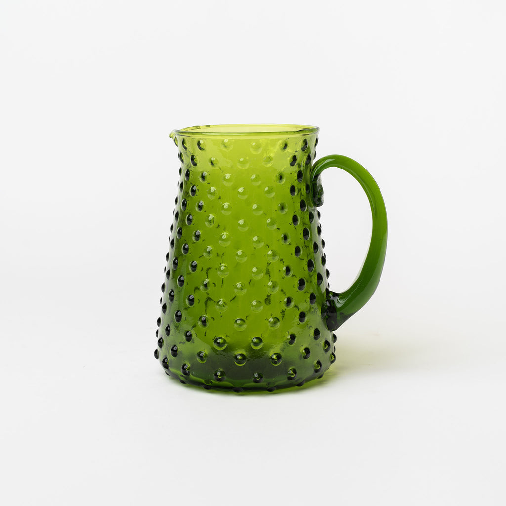 Two's company Moss Green Hobnail Pitcher on a white background