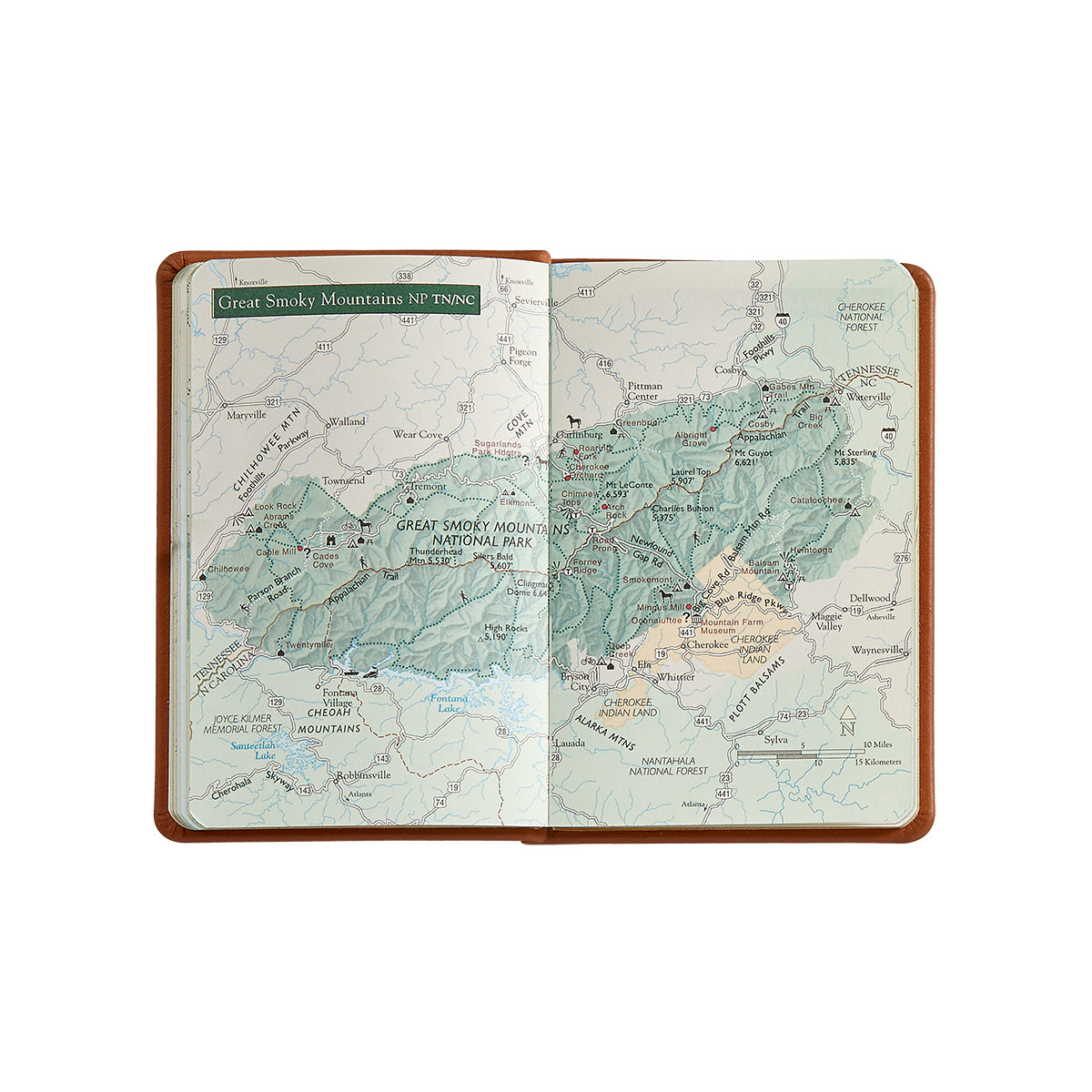National Parks Green Leather Pocket Atlas on white background at Addison West.